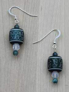 Metallic Teal Etched Crystal  Earrings