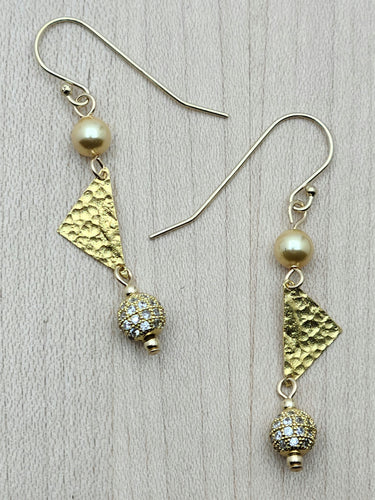 You'll love the Cubic Zirconia sparkles in these interesting, lightweight earrings made of gold vermeil (a great deal thicker and longer lasting that plating), gold fill, and crystal pearls.