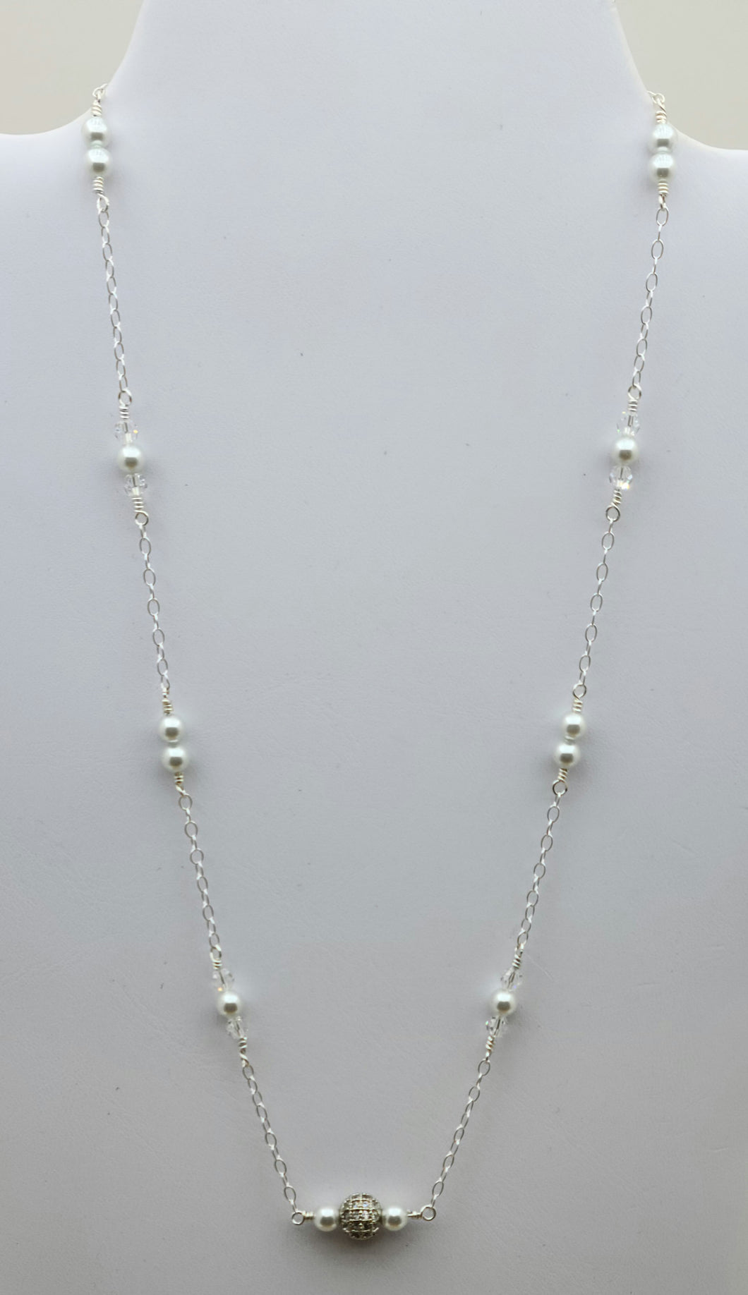 Dainty Moonlight Crystal Pearl & CZ Necklace 