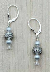 Dainty Moonlight Crystal Pearl & CZ leaver back earrings