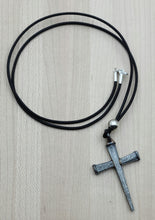 Horseshoe Nails Cross on black leather Necklace - reverse side view