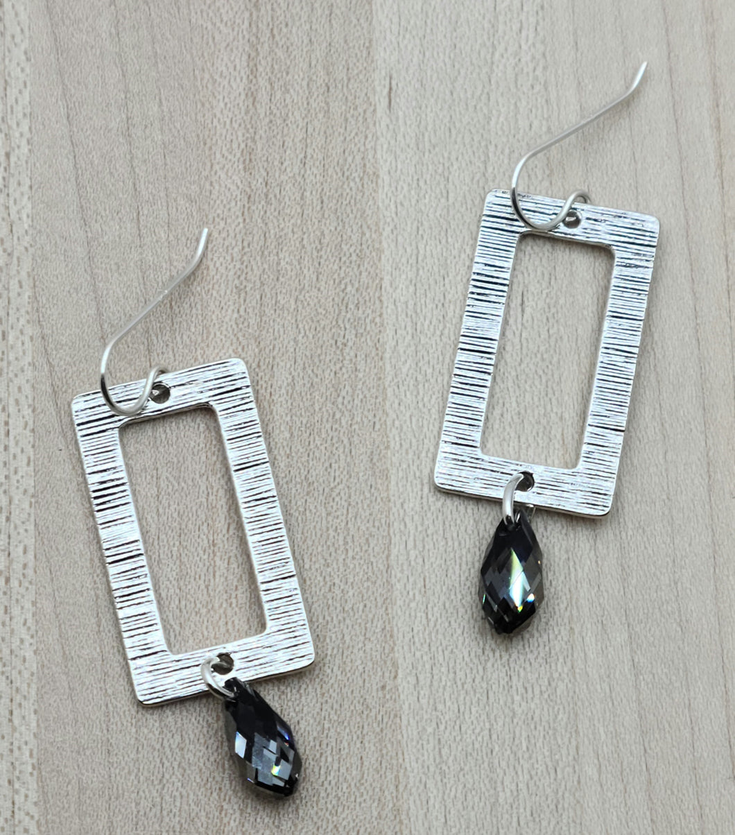 Brushed Pewter & Crystal Earrings