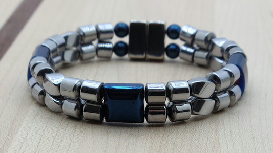 Silver & Metallic Blue Double Row Magnetic Bracelet