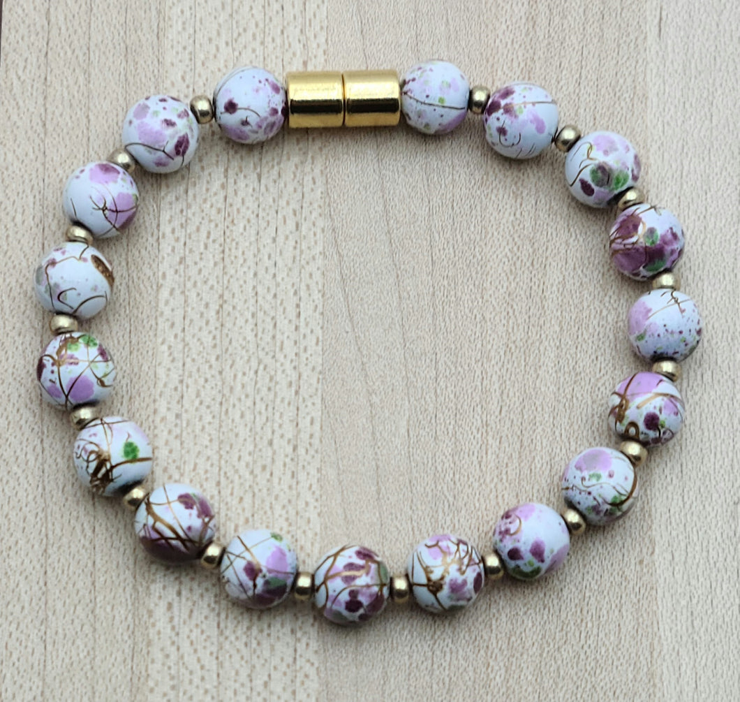 Pink Flowers with Gold Magnetic Bracelet