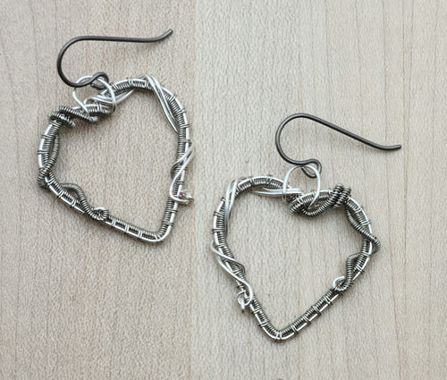 Woven Wire Tinned Copper Heart Earrings