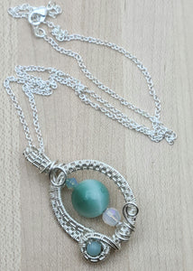 Woven Wire Angelite & Amazonite Pendant