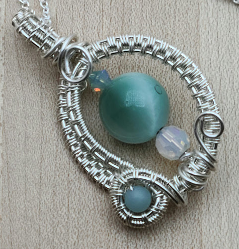 Woven Wire Angelite & Amazonite Pendat