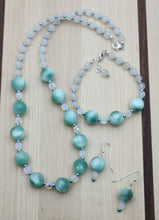 Blue-Green Angelite & White Jade Necklace, Bracelet, & Earrings