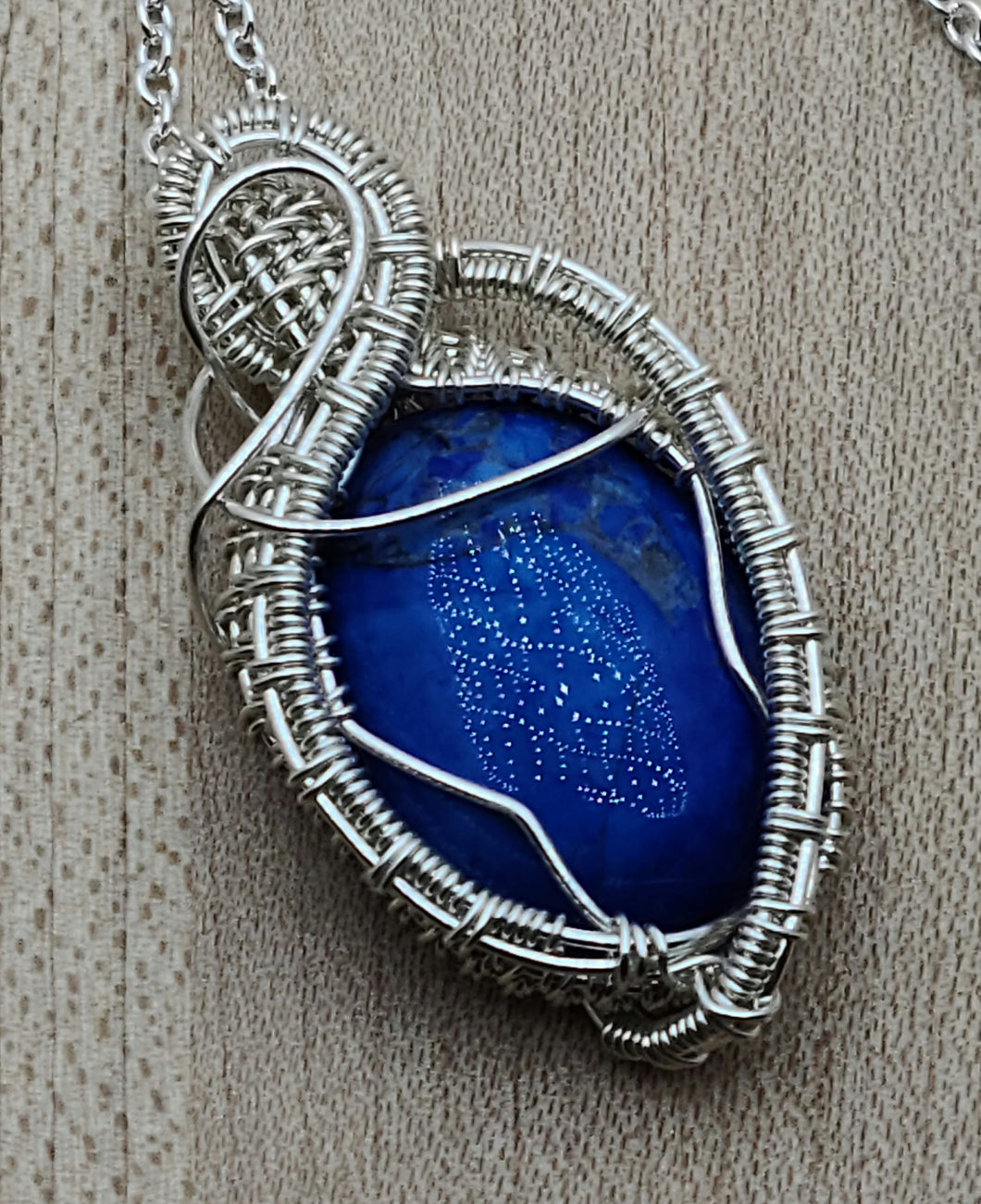 Woven Wire Lapis Lazuli Pendant