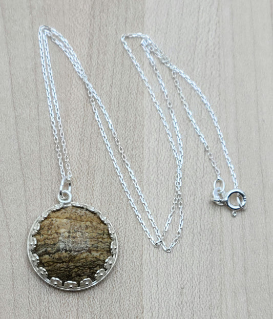 Picture Jasper Drop set in sterling silver