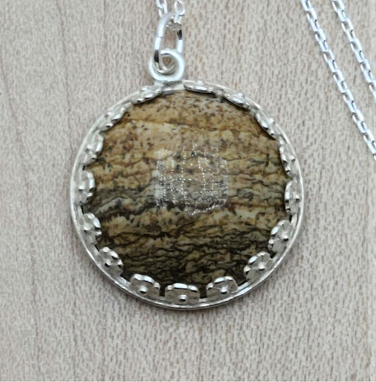 Picture Jasper Drop set in sterling silver