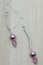 pink crystal and crystal pearl earrings