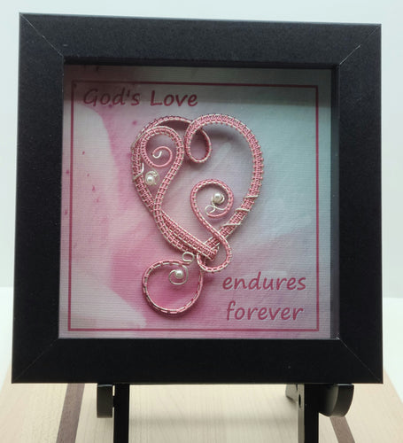 woven wire Rose Pink Heart Shadow Box