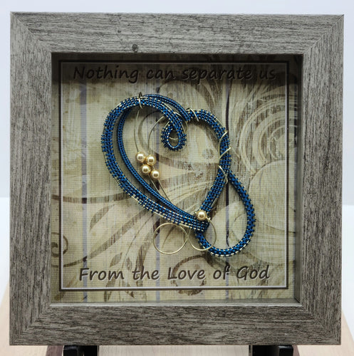 Woven Wire Peacock Blue Heart Shadow Box