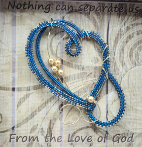 Woven Wire Peacock Blue Heart Shadow Box read Nothing can Separate us from the Love of God