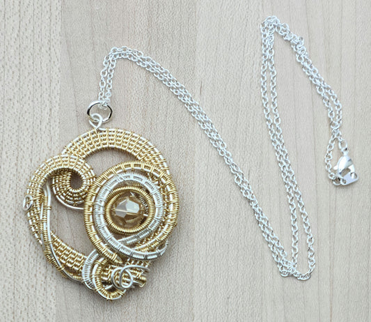 Woven Wire Silver & Gold Heart Pendant with crystal