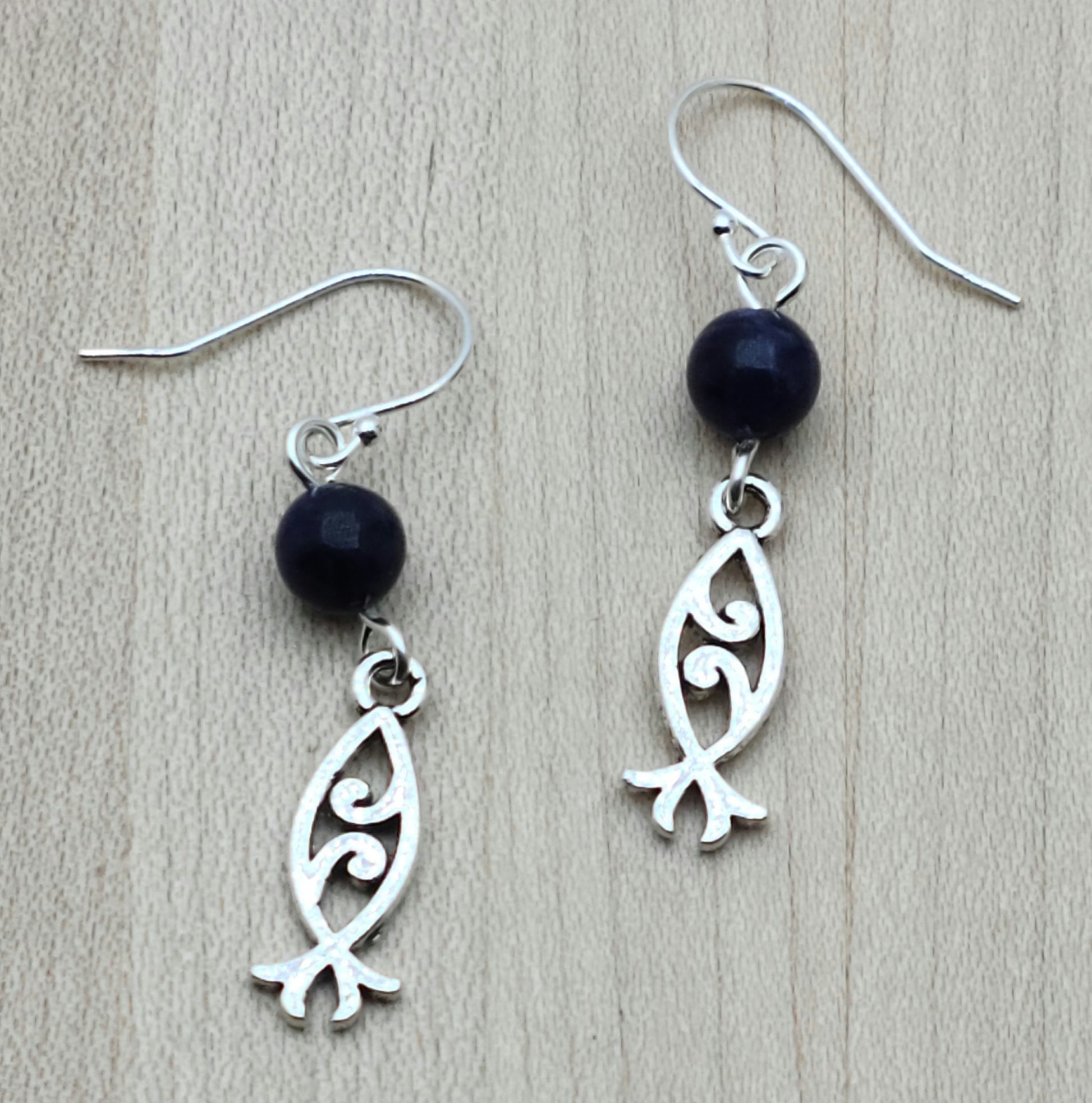 Blue Sodalite & Ichthus Fish Hook Earrings