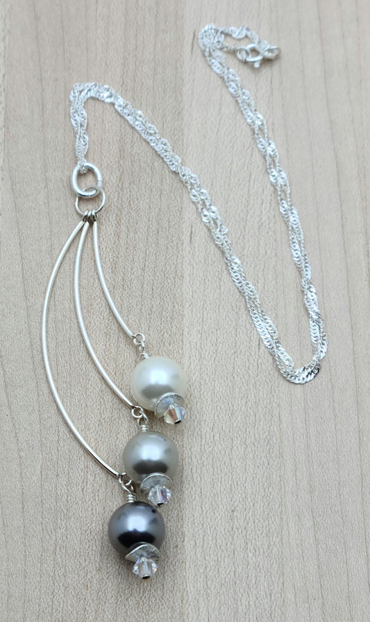 Indulge in the luxurious elegance of my White, Silver &amp; Grey Shell Pearl Necklace.