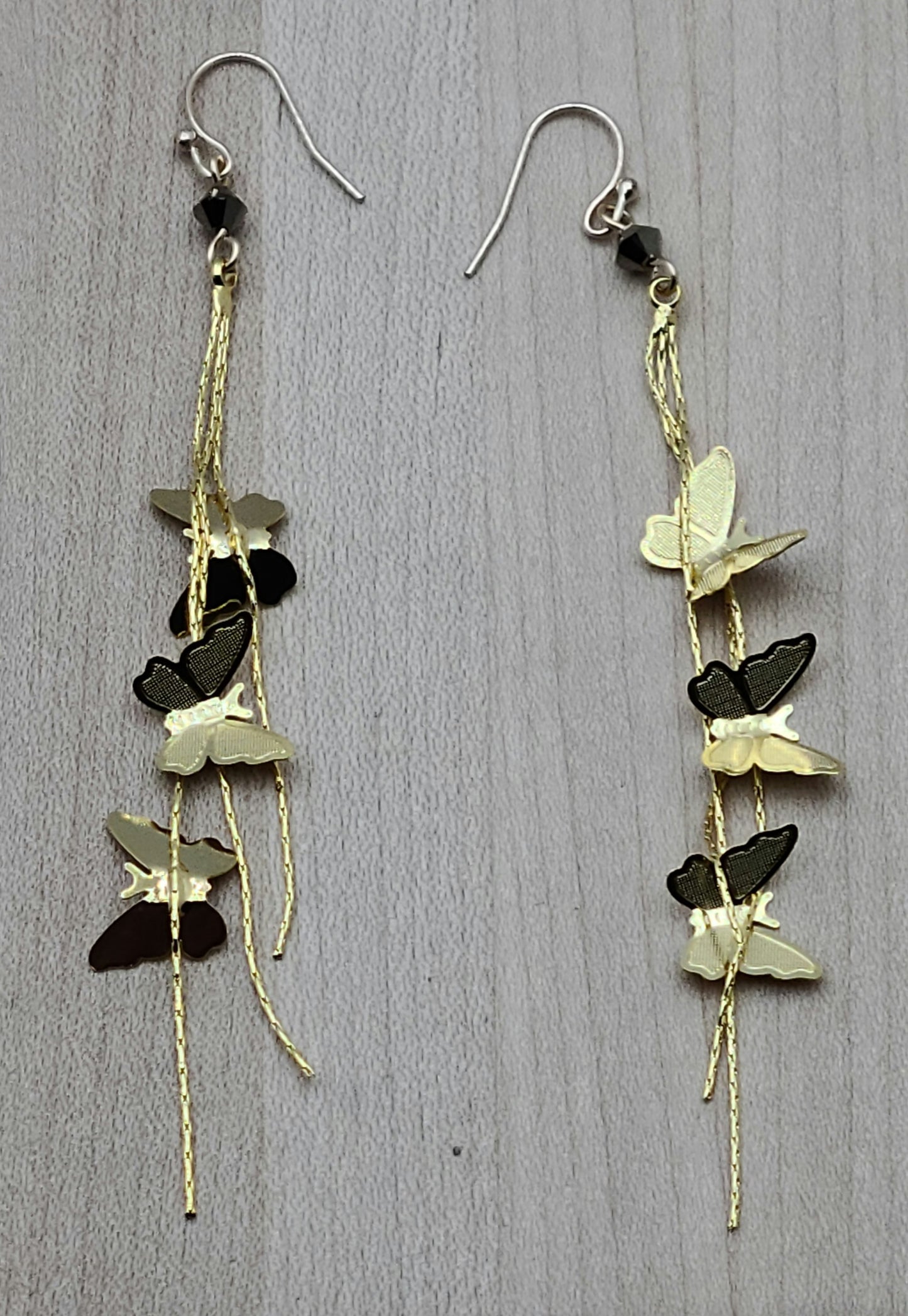 Gold Floating Butterfly & Crystal Earrings