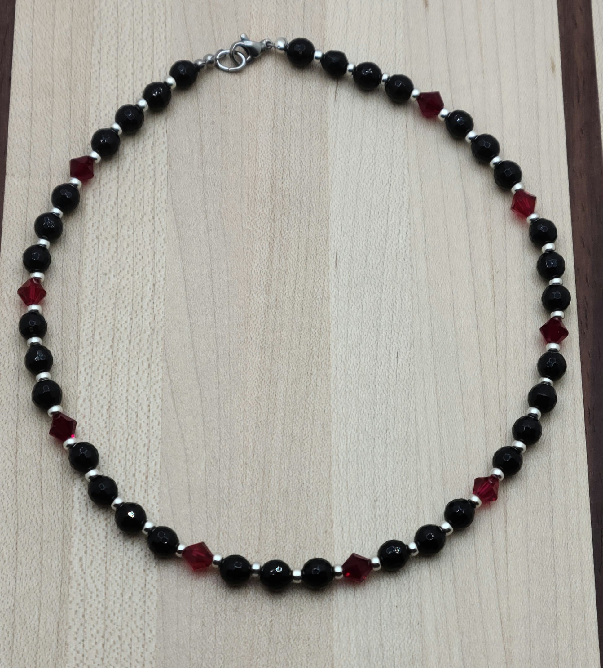 Faceted Black Onyx & Red Crystal Boot Bracelet