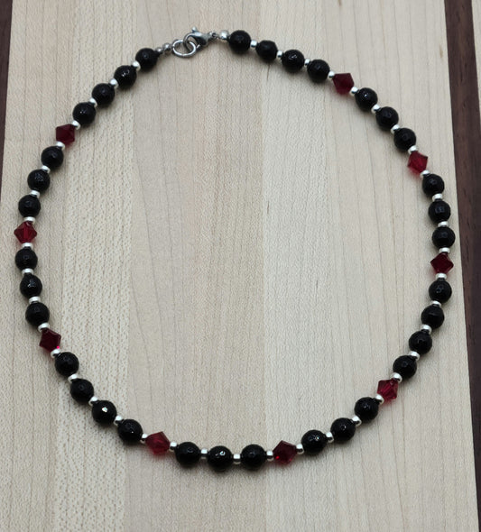 Faceted Black Onyx & Red Crystal Boot Bracelet