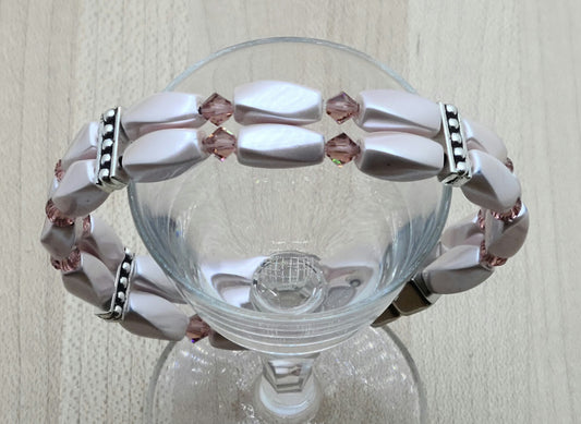 Rose  Crystals & Pink Magnetic Hematite Double Row Bracelet