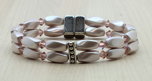 Rose  Crystals & Pink Magnetic Hematite Double Row Bracelet