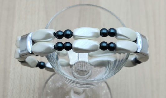White & Teal Double Row Magnetic Bracelet