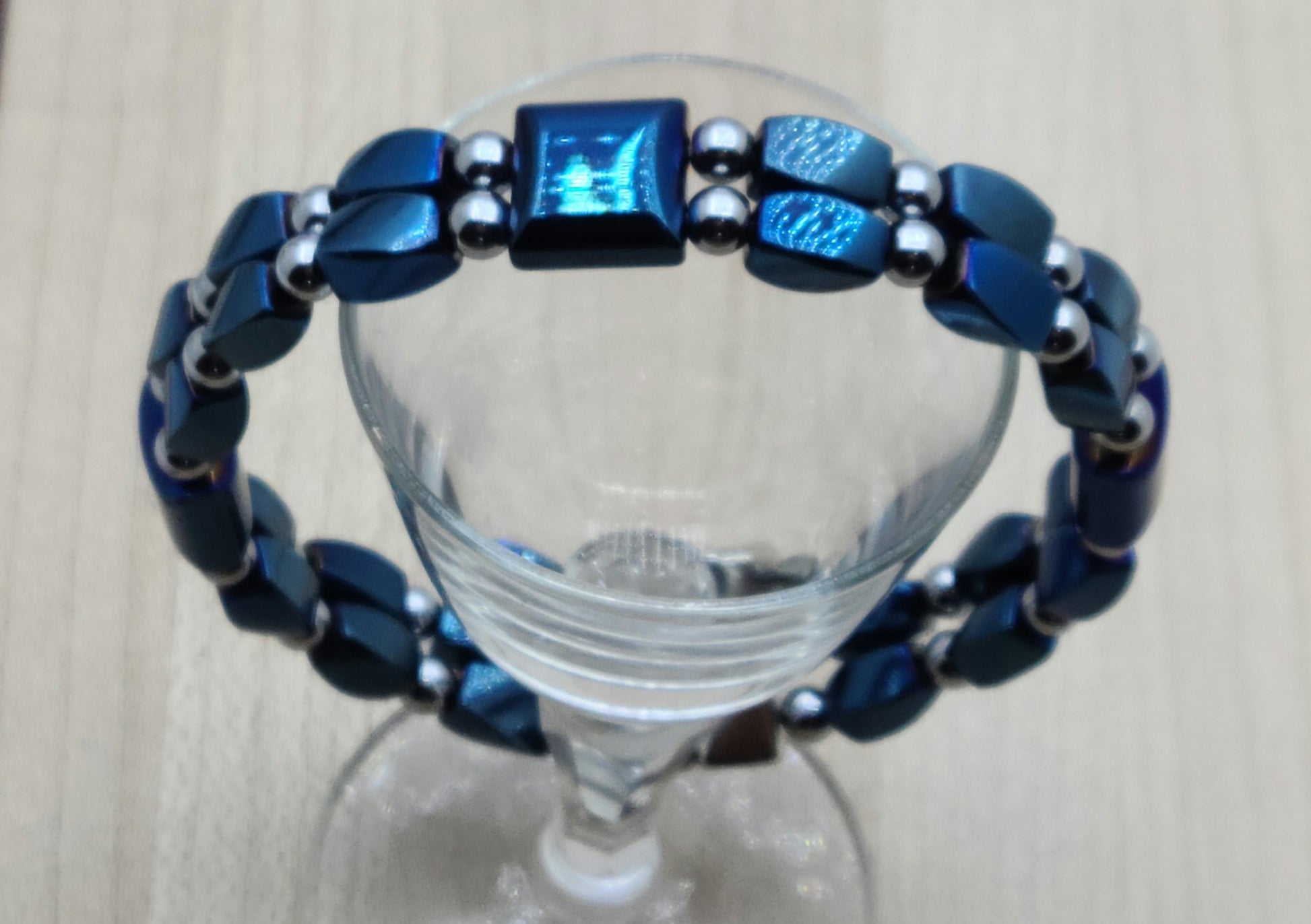 Metallic Blue Double Row Magnetic Bracelet