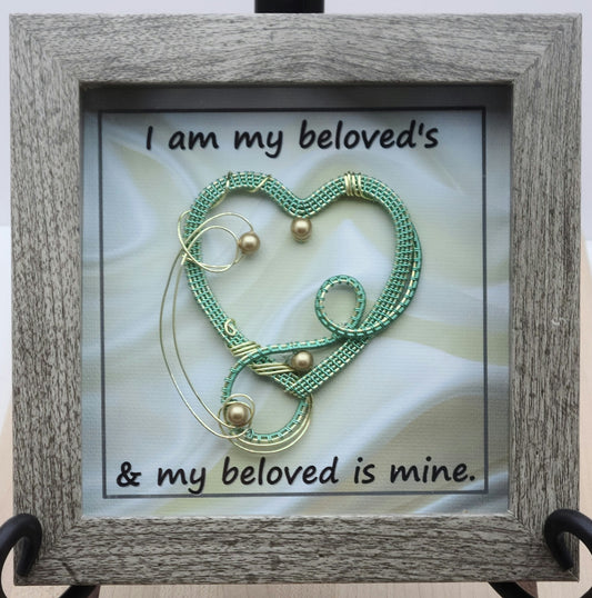 Sea Foam Woven Wire Heart Shadow Box