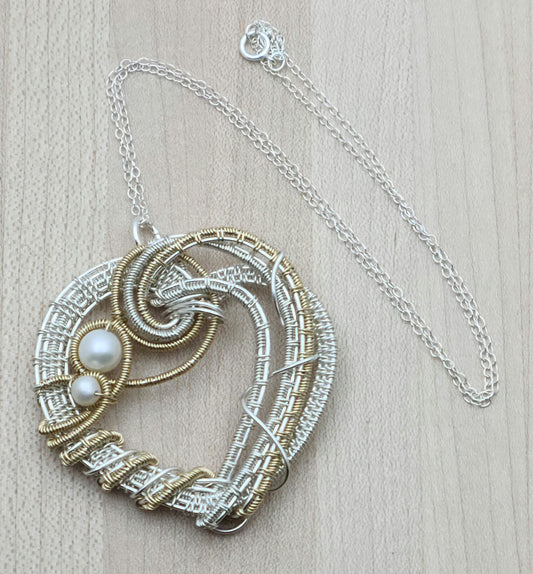 Woven Wire Argentium, Silver Fill, Gold Fill, Freshwater Pearl Heart