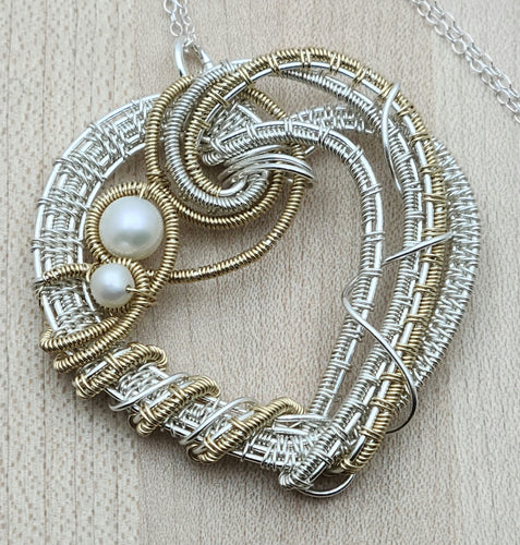 Woven Wire Argentium, Silver Fill, Gold Fill, Freshwater Pearl Heart