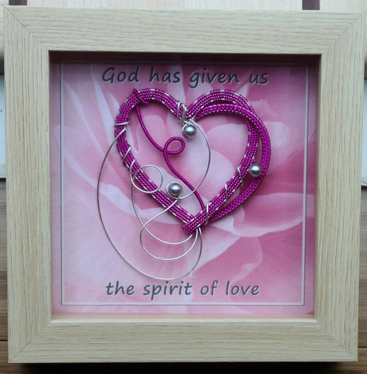 Bright Fuchsia Woven Wire & Crystal Pearl Heart Shadow Box