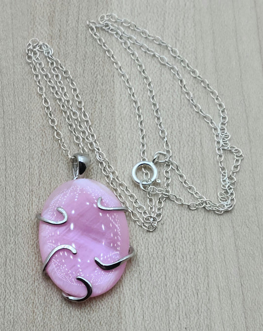 Pink Mussel Shell Pendant with free form sterling silver bezel