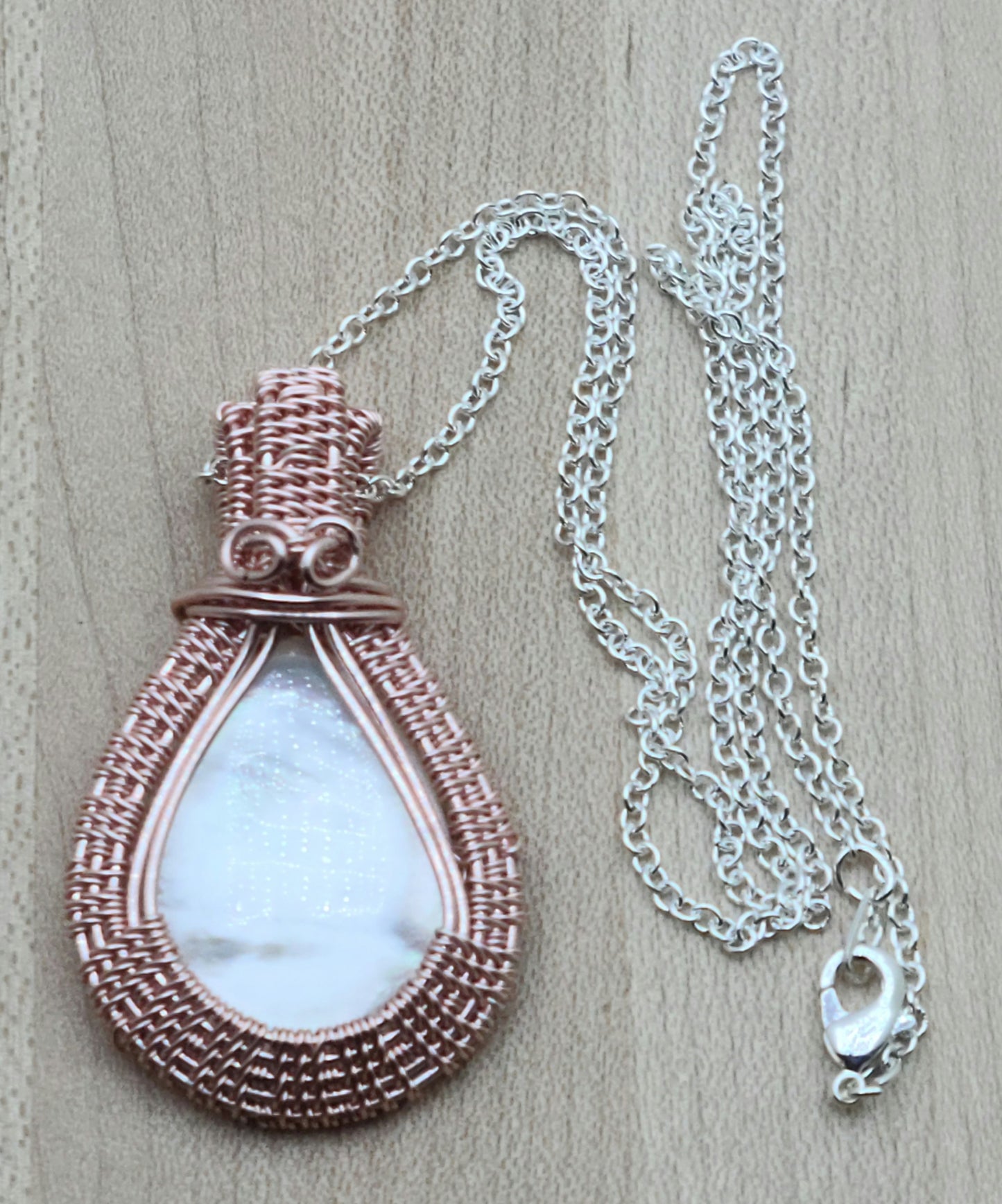 Woven Wire Blush & Shell Pendant