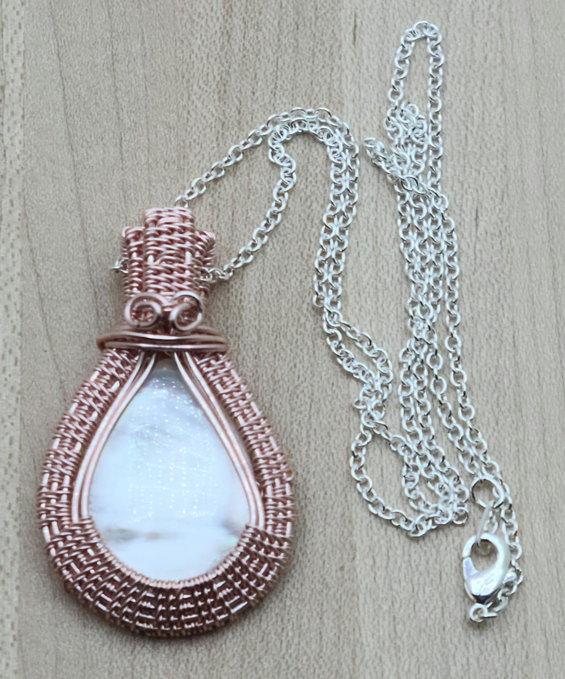 Woven Wire Blush & Shell Pendant