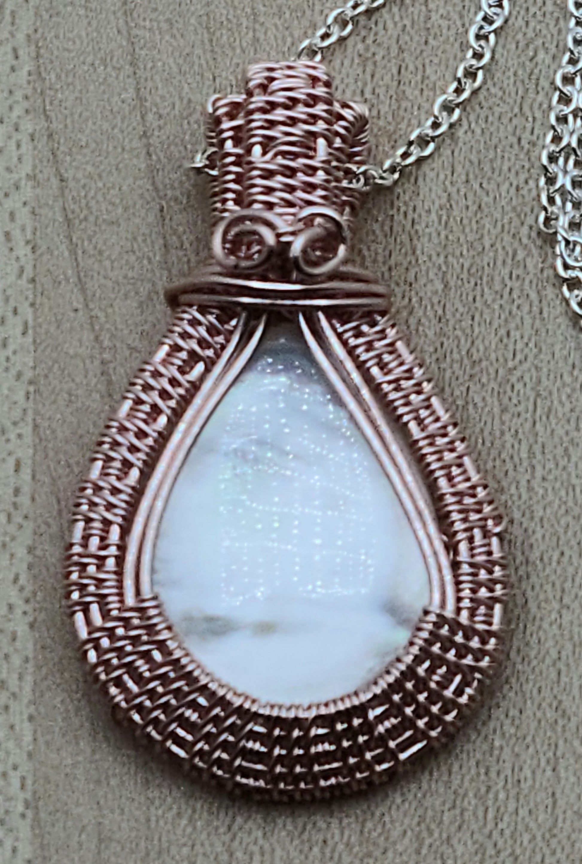 Woven Wire Blush & Shell Pendant