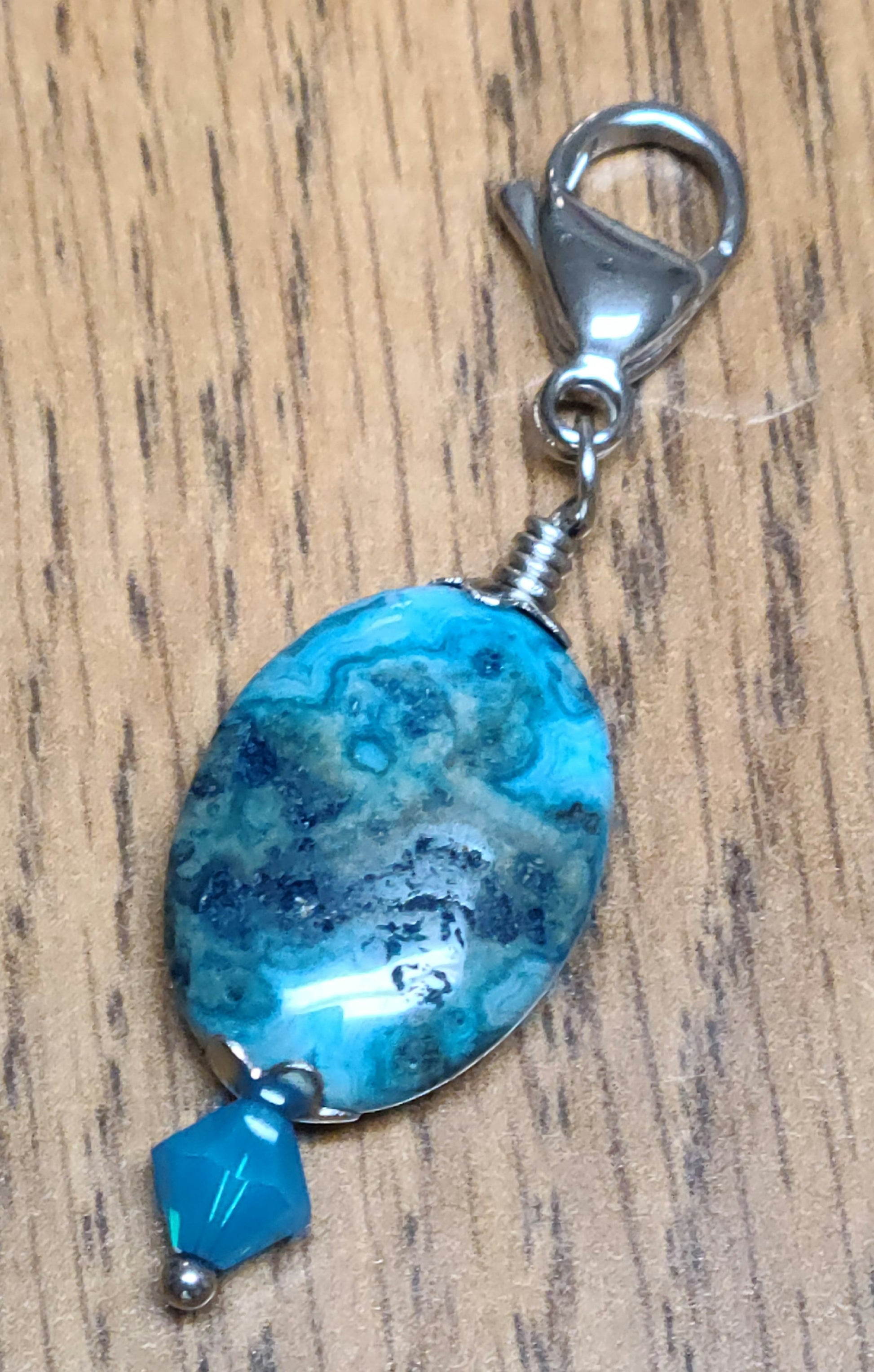 Fancy Zipper Pull - Blue Crazy Lace Agate & Crystal
