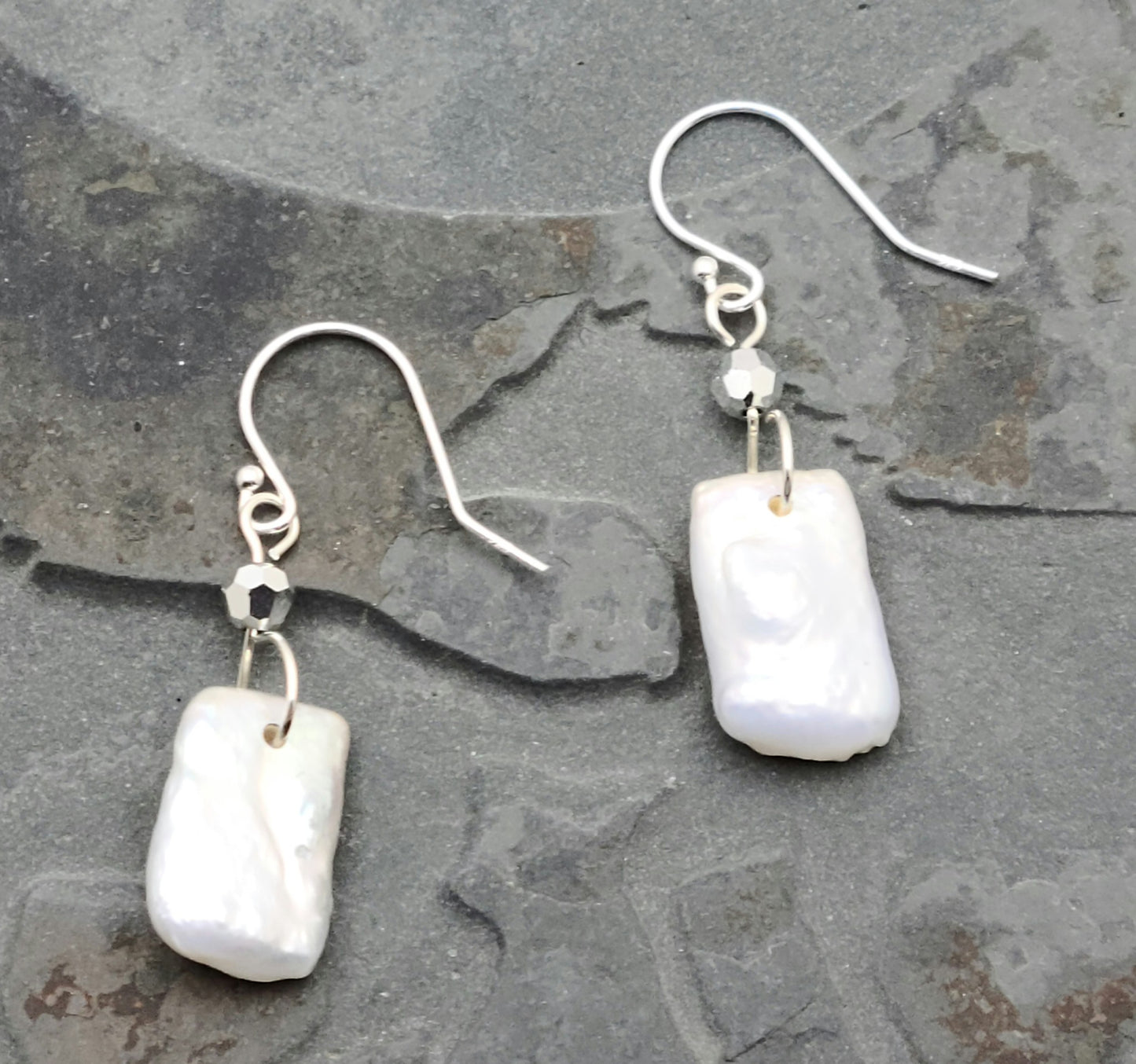 Rectangular FW Pearl Earrings - FW Pearls, sterling silver, crystals