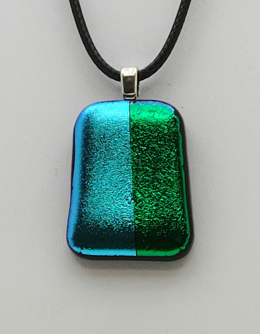 2 Stripe Dichro - aqua & green - Fused Glass Pendant