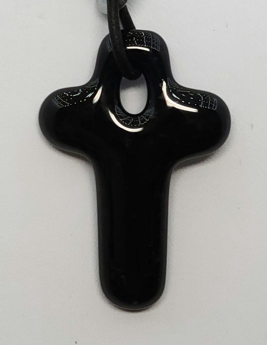 Black Cross Fused Glass Pendant