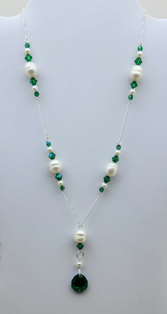 Majestic Green crystals w/Baroque FW pearls Necklace