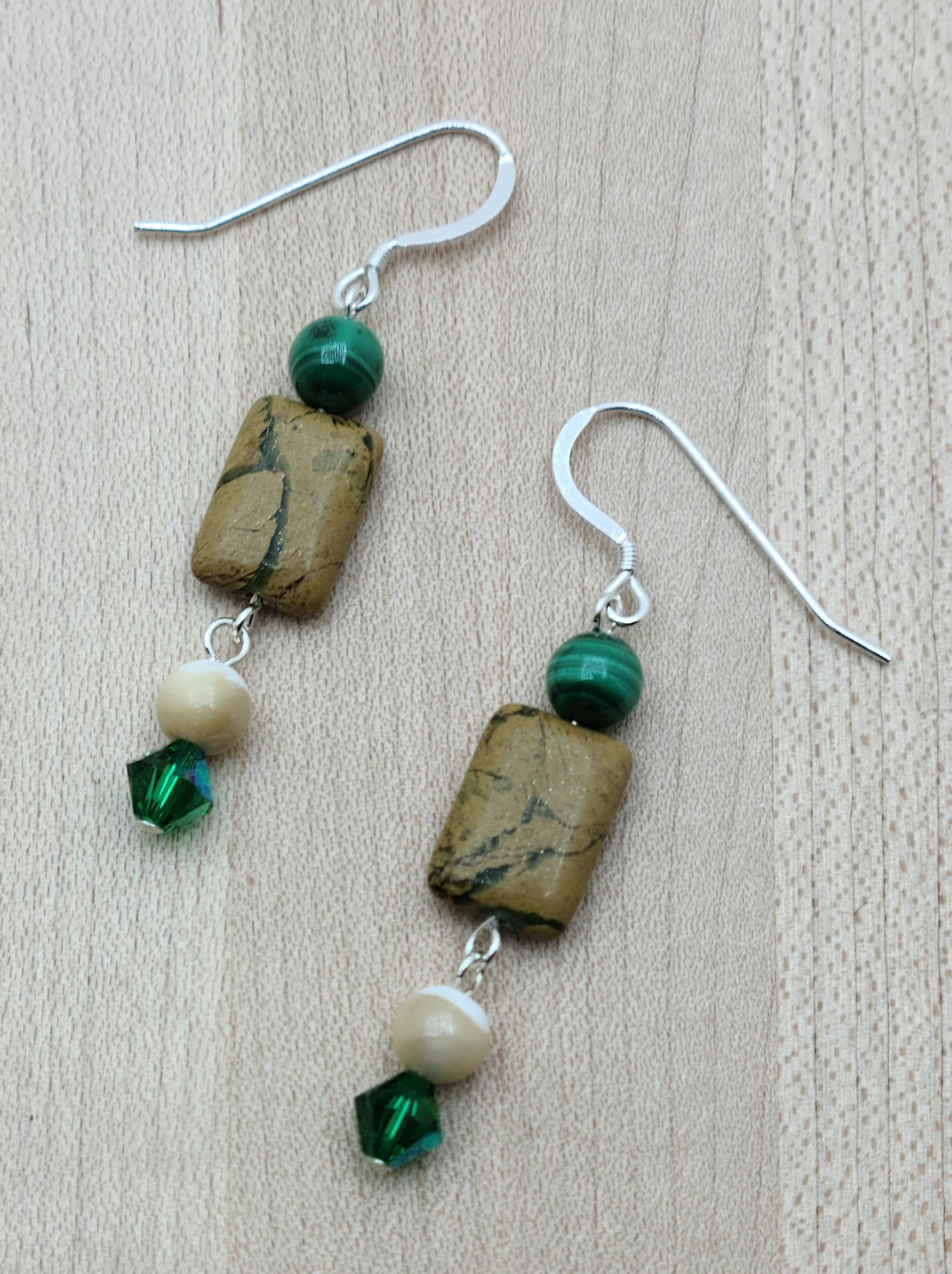 Malachite & Green Canyon Jasper Earrings with Mother of Pearl Accent