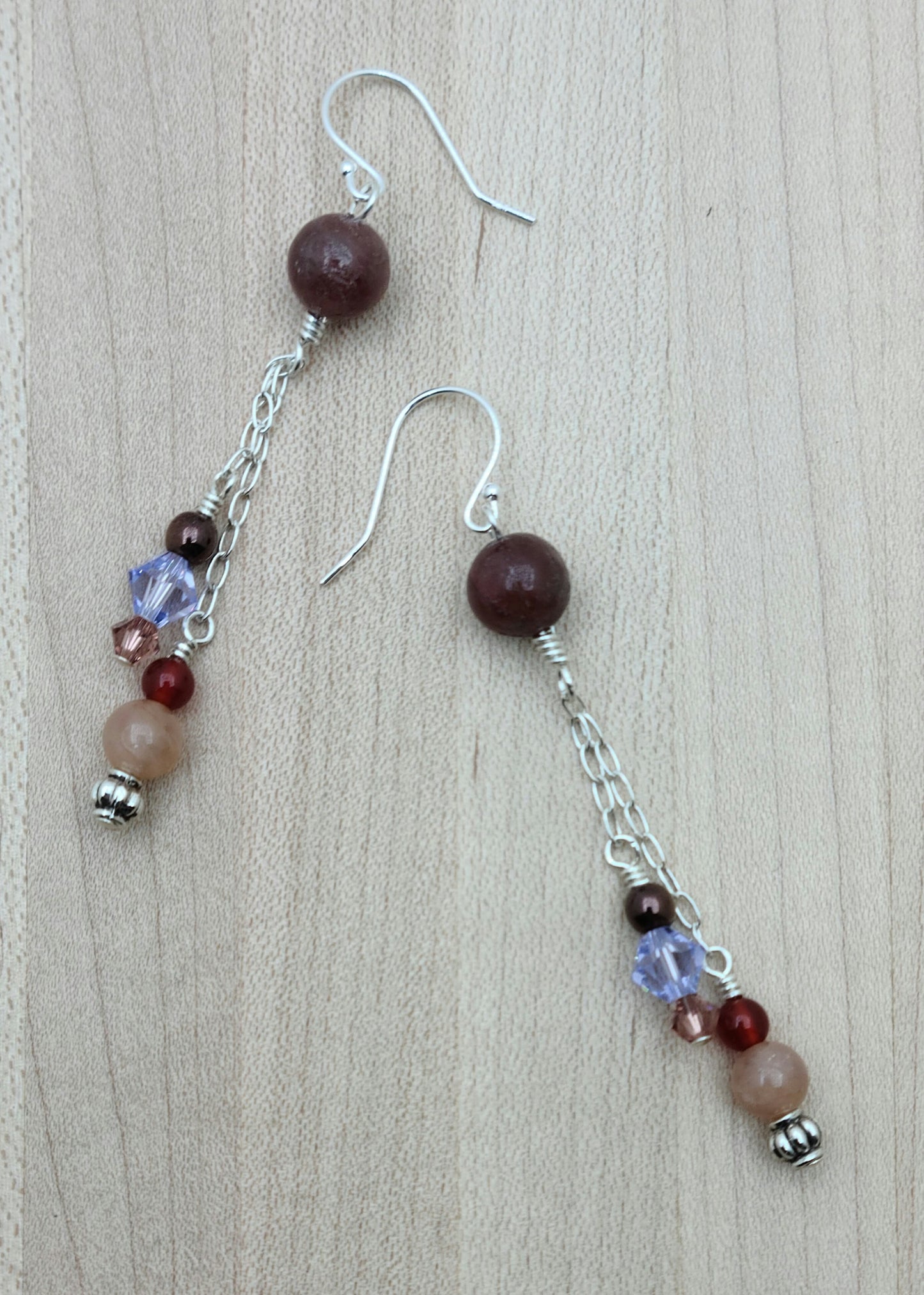 Garnet, Crystal, & Moonstone earrings with sterling silver french wires