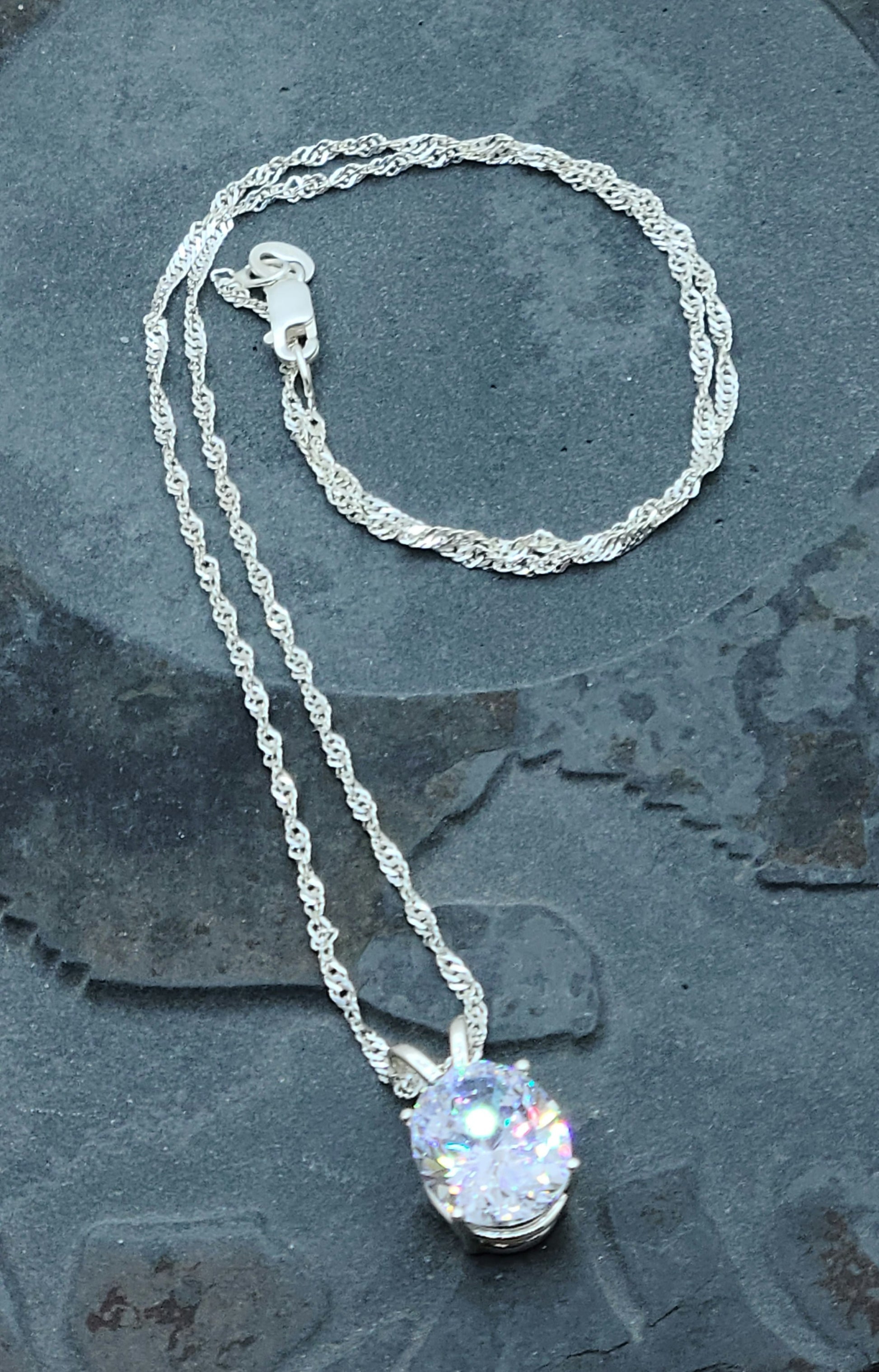 large cubic zirconia stone drop necklace on 16" chain