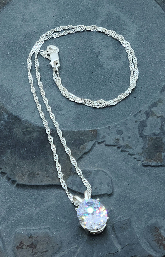 large cubic zirconia stone drop necklace on 16" chain