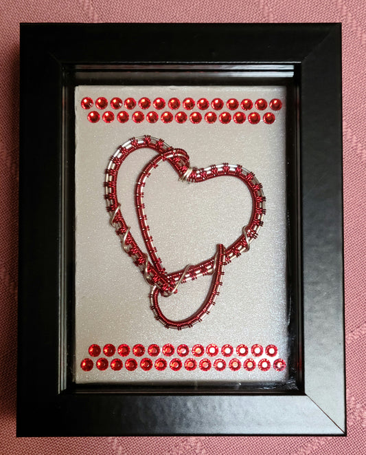 woven wire Bright Red Heart Shadow Box
