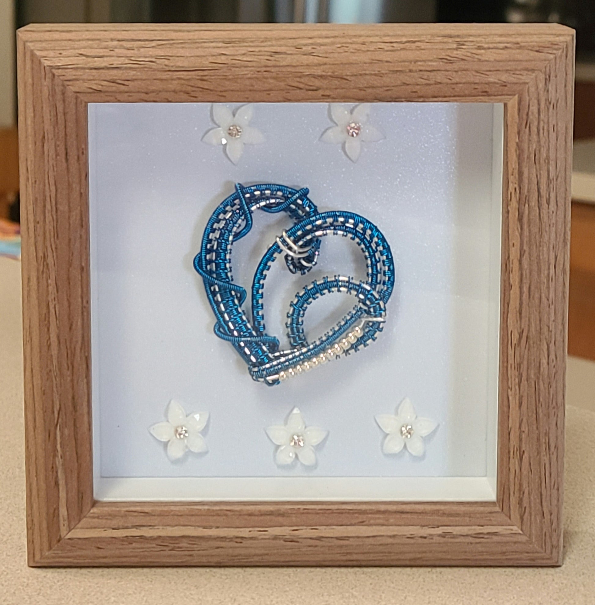 woven wire Peacock Blue Heart Shadow Box