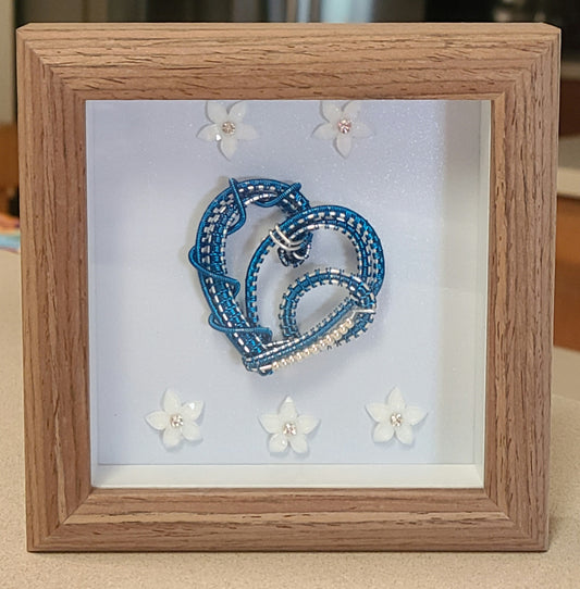 woven wire Peacock Blue Heart Shadow Box