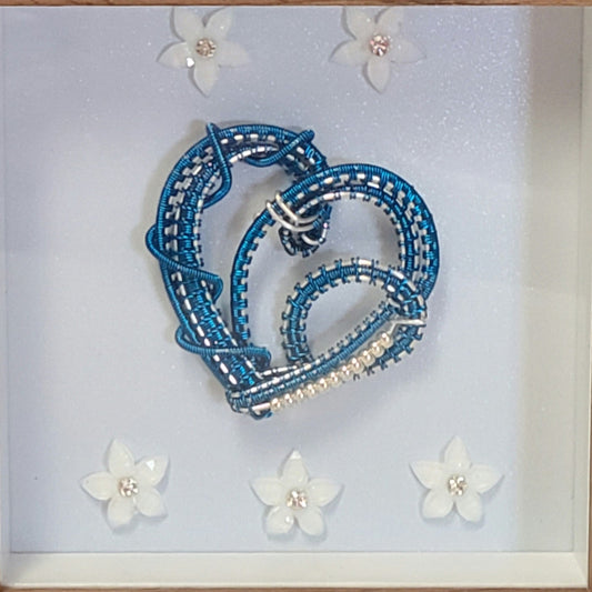 woven wire Peacock Blue Heart Shadow Box